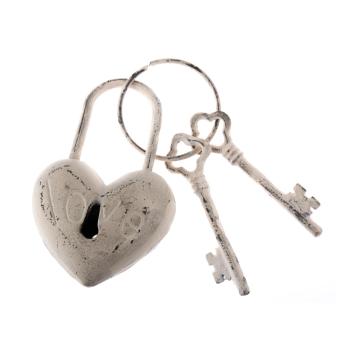 Białe żeliwne klucze dekoracyjne Dakls Heart Rustico