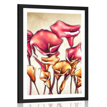 Plakat z passe-partout czerwone kwiaty kalii - 20x30 silver