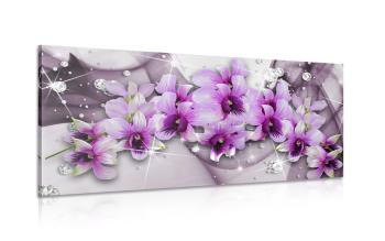 Obraz fioletowe kwiaty na abstrakcyjnym tle - 100x50