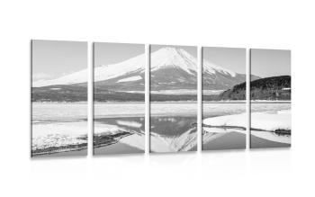 5-częściowy obraz Japońska góra Fuji w wersji czarno-białej - 200x100