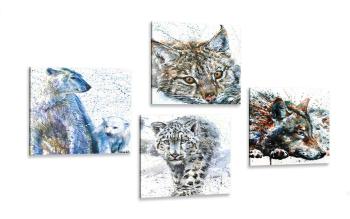 Zestaw obrazów zwierzęta w ciekawej akwareli - 4x 40x40