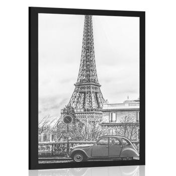 Plakat widok na Wieżę Eiffla z ulicy Paryża w czerni i bieli - 30x45 silver