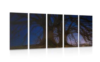 5-częściowy obraz drzewa w nocnym krajobrazie - 100x50