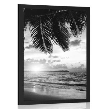 Plakat wschód słońca na karaibskiej plaży w czerni i bieli