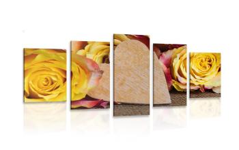 5-częściowy obraz walentynkowe żółte róże - 100x50