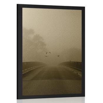 Plakat przelot ptaków nad mostem w sepiowym kolorze - 40x60 black