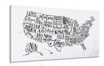 Obraz mapa edukacyjna USA z poszczególnymi stanami w formie odwróconej - 60x40