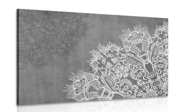 Obraz elementy mandali kwiatowej w wersji czarno-białej - 120x80