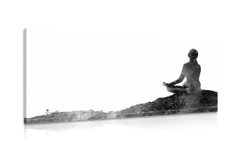 Obraz medytująca kobieta w wersji czarno-białej - 100x50