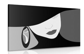 Obraz elegancka pani w kapeluszu w wersji czarno-białej - 120x80