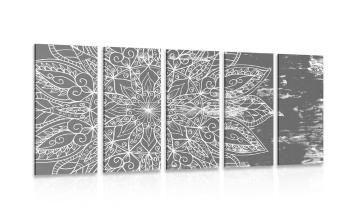 5-częściowy obraz tekstura Mandali w wersji czarno-białej - 200x100