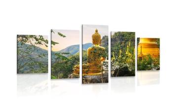 5-częściowy obraz widok na złotego Buddę - 100x50