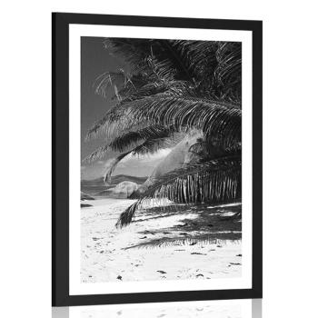 Plakat z passe-partout piękno plaży Anse Source w czerni i bieli - 60x90 white