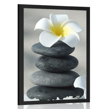 Plakat harmonijne kamienie i kwiat plumerii - 60x90 white