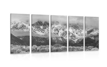 5-częściowy obraz wyjątkowy krajobraz górski w wersji czarno-białej - 200x100