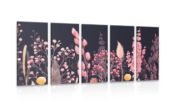 5-częściowy obraz odmiany trawy w kolorze różowym - 200x100