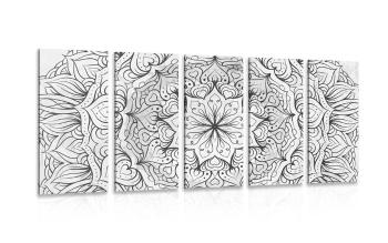 5-częściowy obraz abstrakcyjna Mandala etniczna w wersji czarno-białej - 100x50