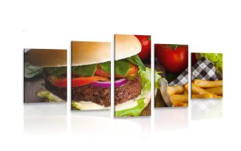 5-częściowy obraz amerykański hamburger - 100x50
