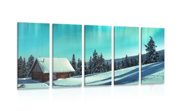 5-częściowy obraz bajkowy zimowy krajobraz - 100x50