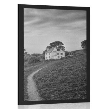 Plakat dom na klifie w czerni i bieli - 40x60 white
