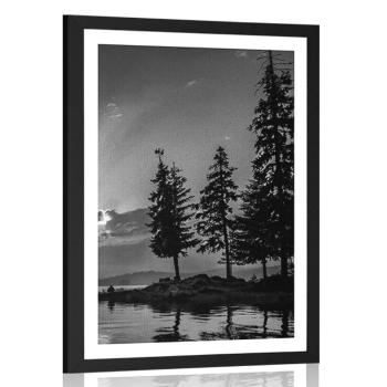Plakat z passe-partout górskie jezioro w czerni i bieli - 20x30 black