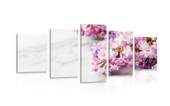 5-częściowy obraz piękne kwiaty na marmurowym tle - 100x50