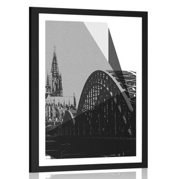Plakat z passe-partout ilustracja miasta Kolonii w czerni i bieli - 30x45 black