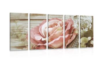 5-częściowy obraz elegancka róża vintage - 100x50