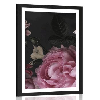 Plakat z passe-partout bukiet kwiatów w zbliżeniu - 40x60 black