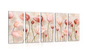5-częściowy obraz stare różowe tulipany - 100x50