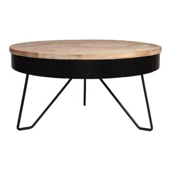 Czarny stolik z blatem z drewna mango LABEL51 Saran, ⌀ 80 cm