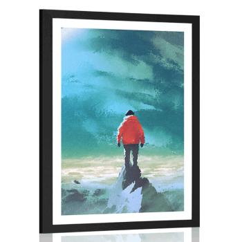 Plakat z passe-partout mężczyzna na szczycie góry - 40x60 white