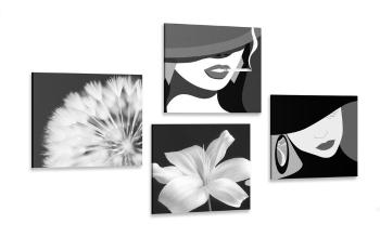 Zestaw obrazów damy w wersji czarno-białej - 4x 40x40