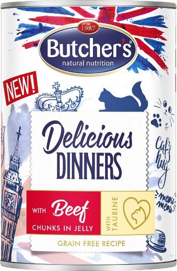 BUTCHER'S Delicious Dinners, karma dla kota, kawałki z wołowiną w galaretce, 400g