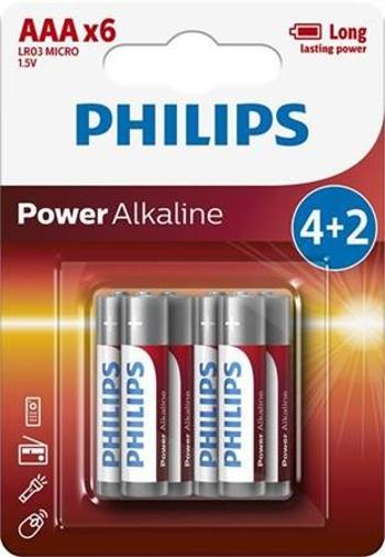6 baterii PHILIPS AAA 1,5 V micro - czerwony/biały/szary - Rozmiar 8,3x2,3x12cm