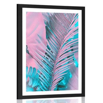 Plakat z passe-partout liście palmowe w niezwykłych neonowych kolorach