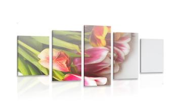 5-częściowy obraz bukiet kolorowych tulipanów - 200x100