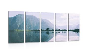 5-częściowy obraz malowana sceneria jeziora górskiego - 200x100