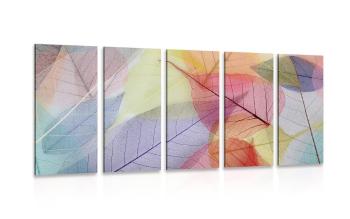 5-częściowy obraz żyłki na kolorowych liściach - 100x50