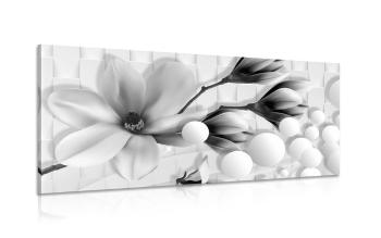 Obraz czarno-biała magnolia z elementami abstrakcyjnymi - 100x50