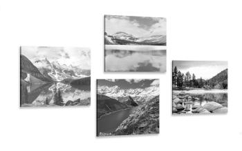 Zestaw obrazów uroczy górski krajobraz w czerni i bieli - 4x 40x40