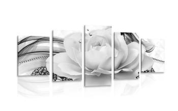 5-częściowy obraz luksusowa róża w wersji czarno-białej - 100x50
