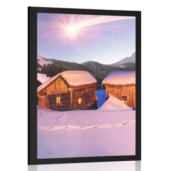 Plakat zaśnieżona górska wioska - 20x30 black