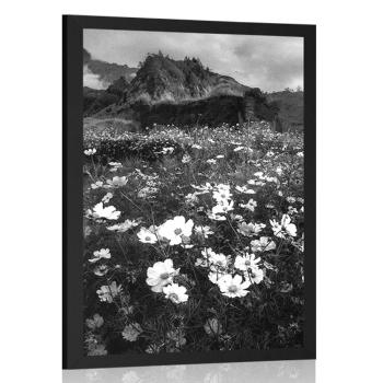 Plakat łąka kwitnących kwiatów w czarno-białym wzorze - 30x45 white