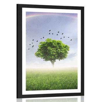 Plakat z passe-partout samotne drzewo na łące - 30x45 black
