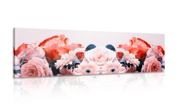 Obraz kompozycja kwiatowa z romantyczną nutą - 150x50
