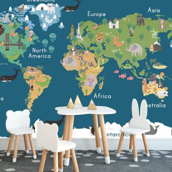 Samoprzylepna tapeta mapa świata dla dzieci - 225x150