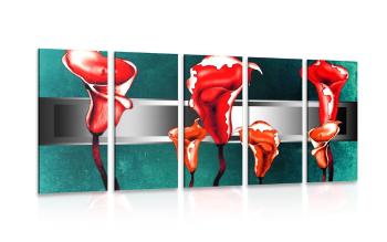 5-częściowy obraz abstrakcyjny czerwone lilie - 100x50