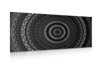 Obraz Mandala z wzorem słońca w wersji czarno-białej - 120x60