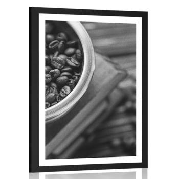Plakat z passe-partout młynek do kawy vintage w czerni i bieli - 60x90 silver